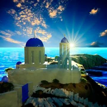 3d rendering of nice view of EU with sunrise and buliding Stock Photos