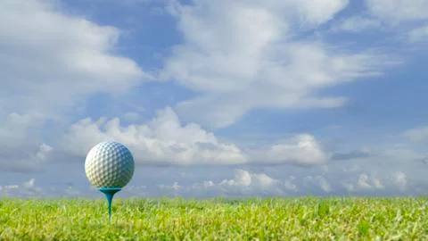 3d rendering of nice view of golf ball on the holder with golf field Stock Photos