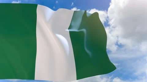 3D rendering of Nigeria flag waving on blue sky background with Alpha channel Stock Footage 91449083