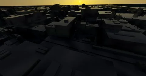 3D Rendering of Night warehouse cyber city of the slum, space station, repo.. Stock Photos