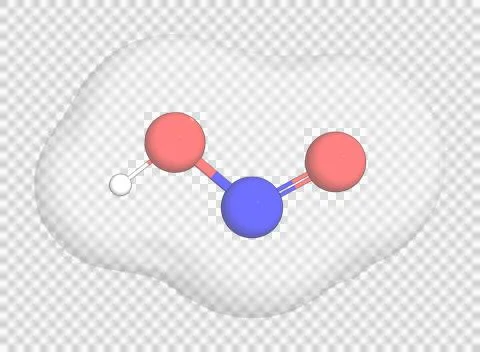 3D rendering of Nitrous Acid over a transparent background. Stock Illustration