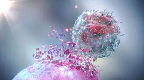 3D Rendering of NK-CAR cell Attacking Cancer Cell Stock Illustration