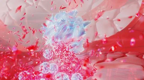 3D rendering of NK Cells and Macrophage Destroying Cancer Cells Stock Illustration