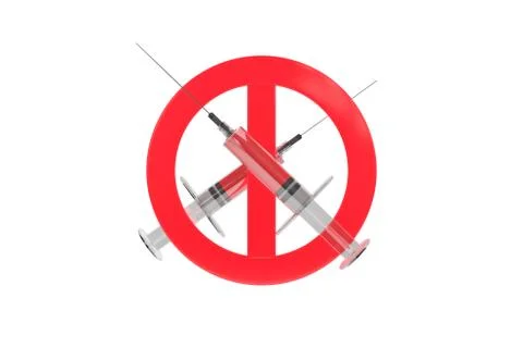 3D Rendering of No Drugs Allowed Sytinge with Red Stop Warning Sign 스톡 일러스트