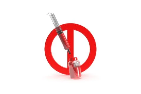 3D Rendering of No Drugs Allowed Sytinge with Red Stop Warning Sign 스톡 일러스트