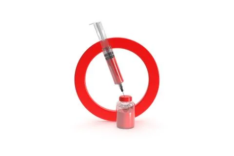3D Rendering of No Drugs Allowed Sytinge with Red Stop Warning Sign 스톡 일러스트