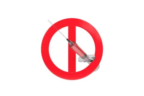 3D Rendering of No Drugs Allowed Sytinge with Red Stop Warning Sign 스톡 일러스트