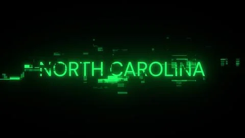 3D rendering North Carolina text with screen effects of technological glitche Stock Illustration