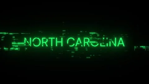 3D rendering North Carolina text with screen effects of technological glitche Stock Illustration