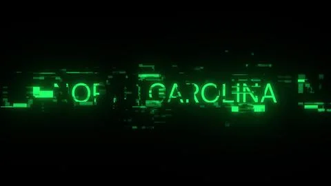 3D rendering North Carolina text with screen effects of technological glitche Stock Illustration