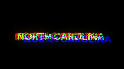 3D rendering North Carolina text with screen effects of technological glitche Stock Illustration