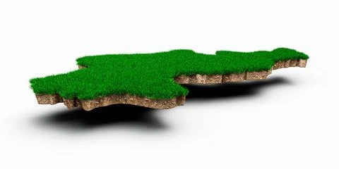 3D rendering of North Korea Map soil land geology cross section with green grass Stock Illustration