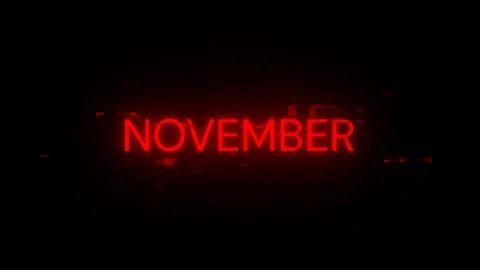 3D rendering November text with screen effects of technological glitches Illustrazione stock