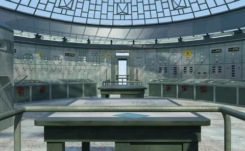 3D Rendering Nuclear Power Plant Control Room Ilustração Stock