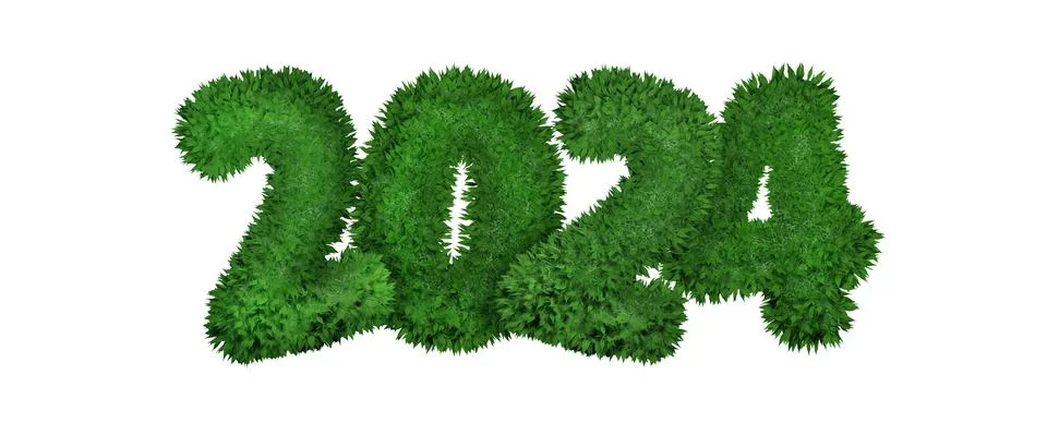 3d rendering number of the year 2024 is made of grass. Numbers isolated on a Stock Illustration