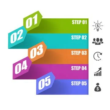 3D rendering of numbered steps for achieving success Stock Illustration