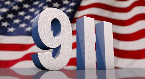 3D rendering of the numbers 9-11 against the background of the American flag. Stock Illustration