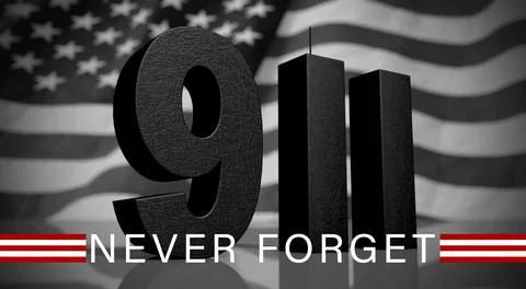 3D rendering of the numbers 9-11 against the background of the American flag. Illustrazione stock