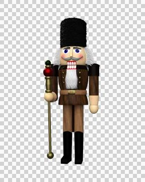 3D rendering of a Nutcracker wooden toy soldier statue isolated on a transpar Illustrazione stock