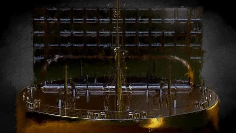 3d rendering of an object painting on a dark background Illustrazione stock