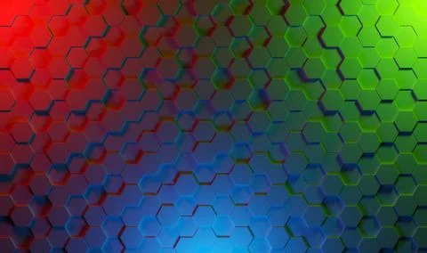 3D rendering of octagons background with red, green and blue light spots. Stock Illustration