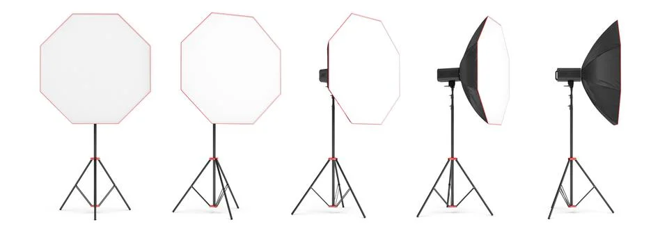 3d rendering of an octobox lighting set on a stand in different angles. Stock Illustration