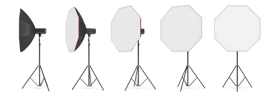 3d rendering of an octobox lighting set on a stand in different angles. Stock Illustration