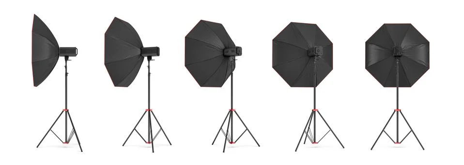 3d rendering of an octobox lighting set on a stand in different angles. Stock Illustration