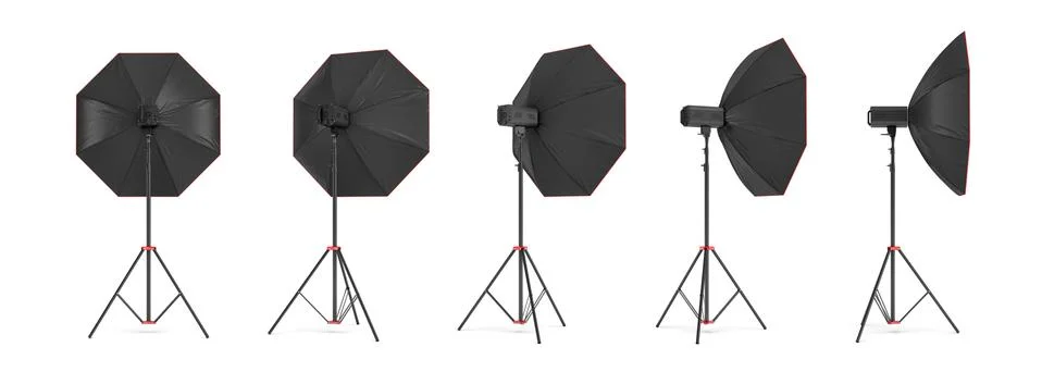 3d rendering of an octobox lighting set on a stand in different angles. Stock-Illustration