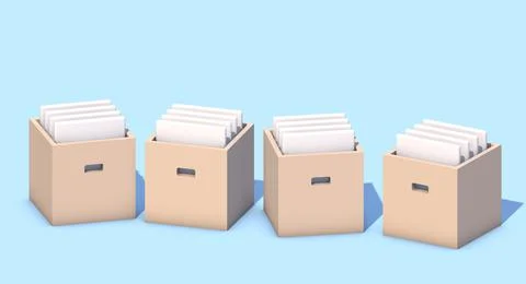3D rendering of an office boxes with folders Stock Illustration