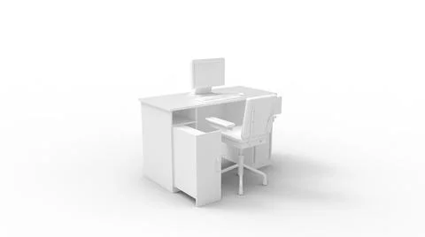3D rendering of an office desk working place isolated on white empty background Stock Illustration
