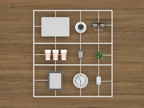 3D rendering, Office equipment as ready made components 库存插图