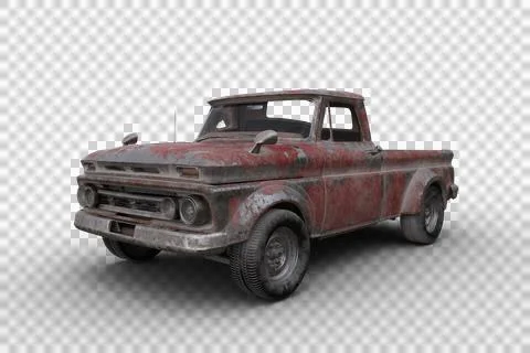 3D rendering ofl an old rusty vintage red pickup truck isolated on transparen Stock Illustration