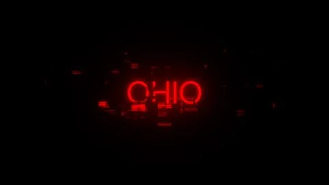 3D rendering Ohio text with screen effects of technological glitches Stock-Illustration