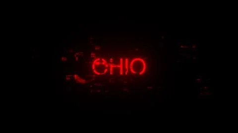 3D rendering Ohio text with screen effects of technological glitches Stock Illustration
