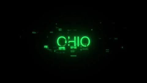 3D rendering Ohio text with screen effects of technological glitches Stock Illustration