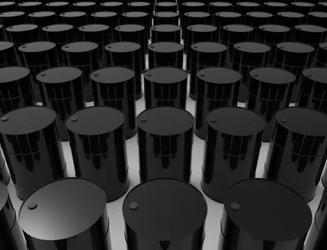 3D rendering of oil barrels isolated in white studio background. Illustrazione stock