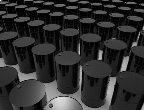3D rendering of oil barrels isolated in white studio background. Stock Illustration