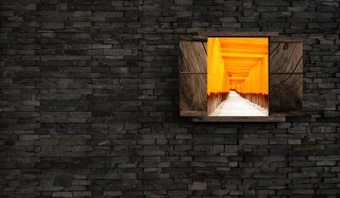 3d rendering of old Brick Wall with Window Foto stock
