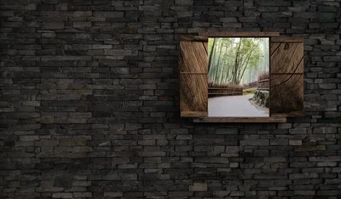 3d rendering of old Brick Wall with Window Foto stock