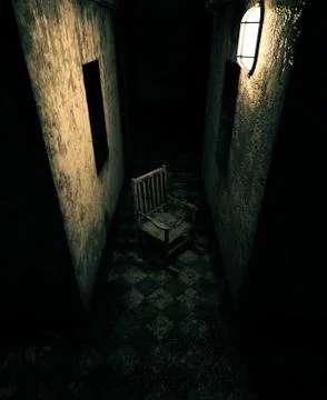 3d rendering of an old chair in haunted house or asylum Stock Illustration
