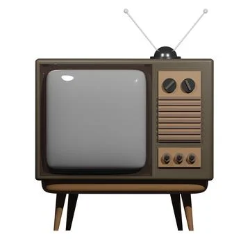 3D rendering of old classic tube TV front view with convex screen on wooden.. Stock Illustration
