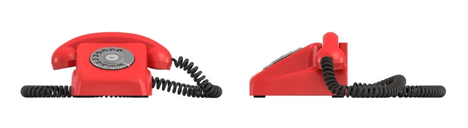 3d rendering of an old-fashioned rotary phone in front and side view on white Stock Illustration