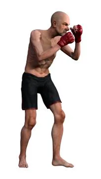 3D Rendering Old Man Boxing on White Illustrazione stock