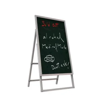 3d rendering of Old pharmacy notice board says medical masks, alcohol sold ou Stock Photos
