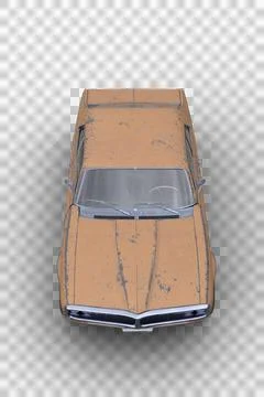 3D rendering of an old retro American muscle car with rusty yellow body isola Stock Illustration