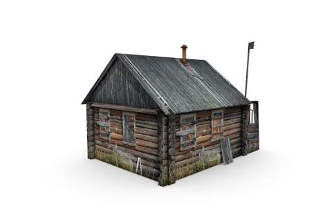 3D rendering of an old ruined building on a white background Ilustración de archivo