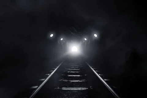 3D Rendering Old tunnel of the railway scary at night Stock Illustration