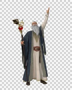 3D rendering of an old wizard in long robes and hooded cloak isolated on tran Stock Illustration