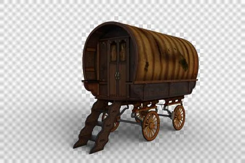 3D rendering of an old worn brown Romany gypsy caravan isolated on transparen Stock Illustration